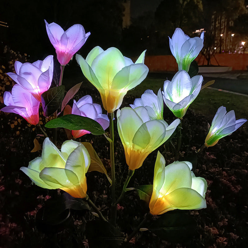 Solar Magnolia Garden Lights – 4-Bloom Outdoor Flower Stake Lights