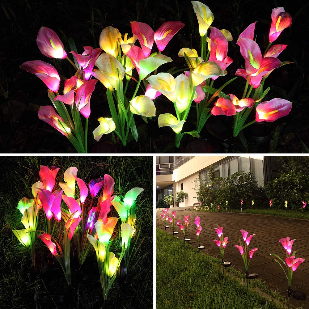 Solar Calla Lily Garden Lights – 4-Head Outdoor Flower Stake Lights