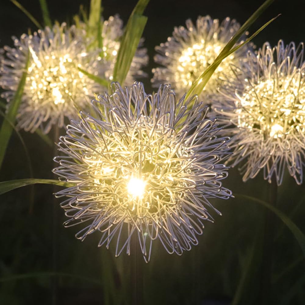 Solar Dandelion Ball Garden Lights – Warm White Outdoor Stake Lights