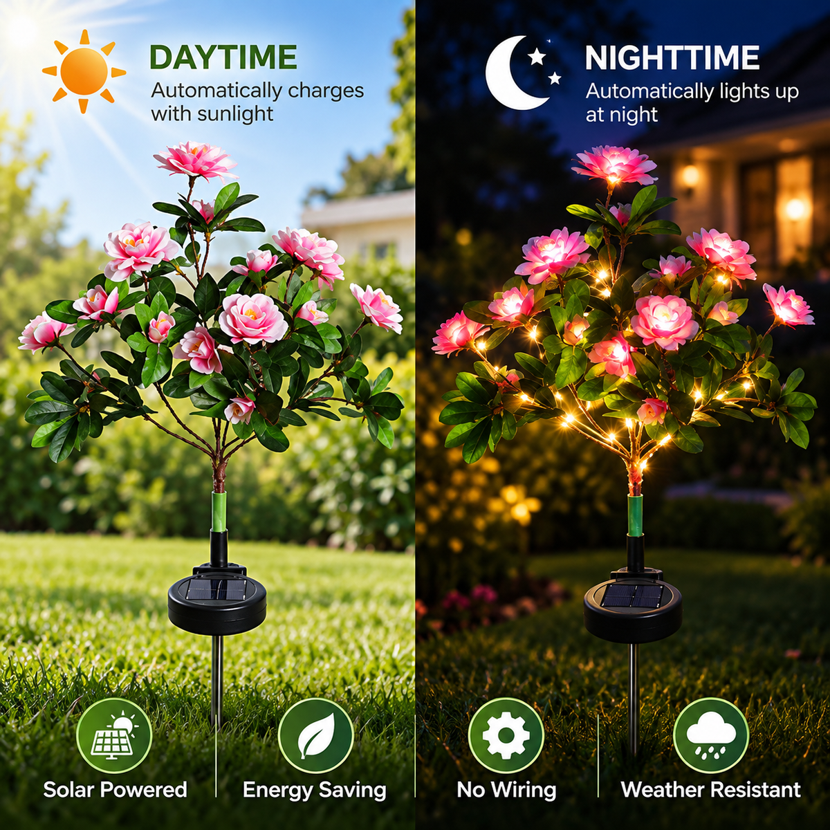 Solar Camellia Garden Lights – Outdoor Flower Stake Lights