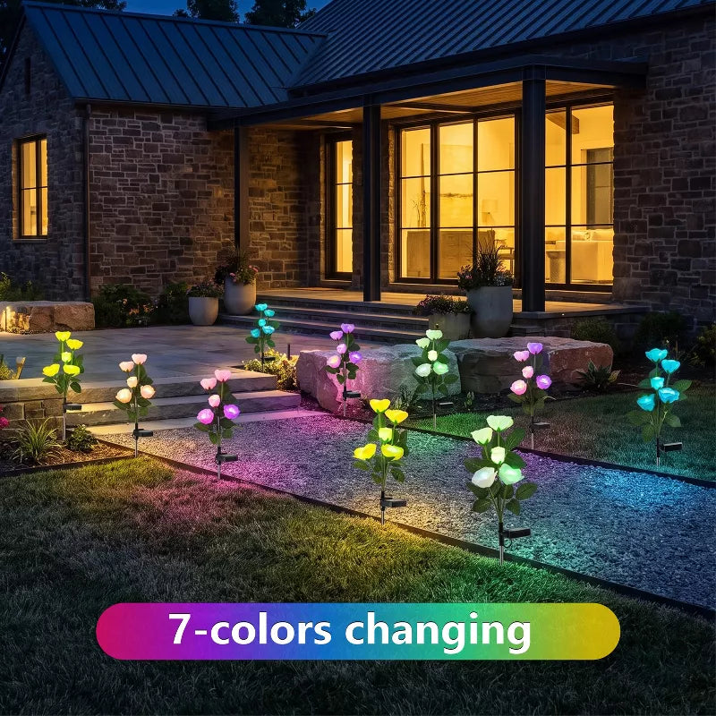 Solar Rose Garden Lights – 5-Head Outdoor Flower Stake Lights