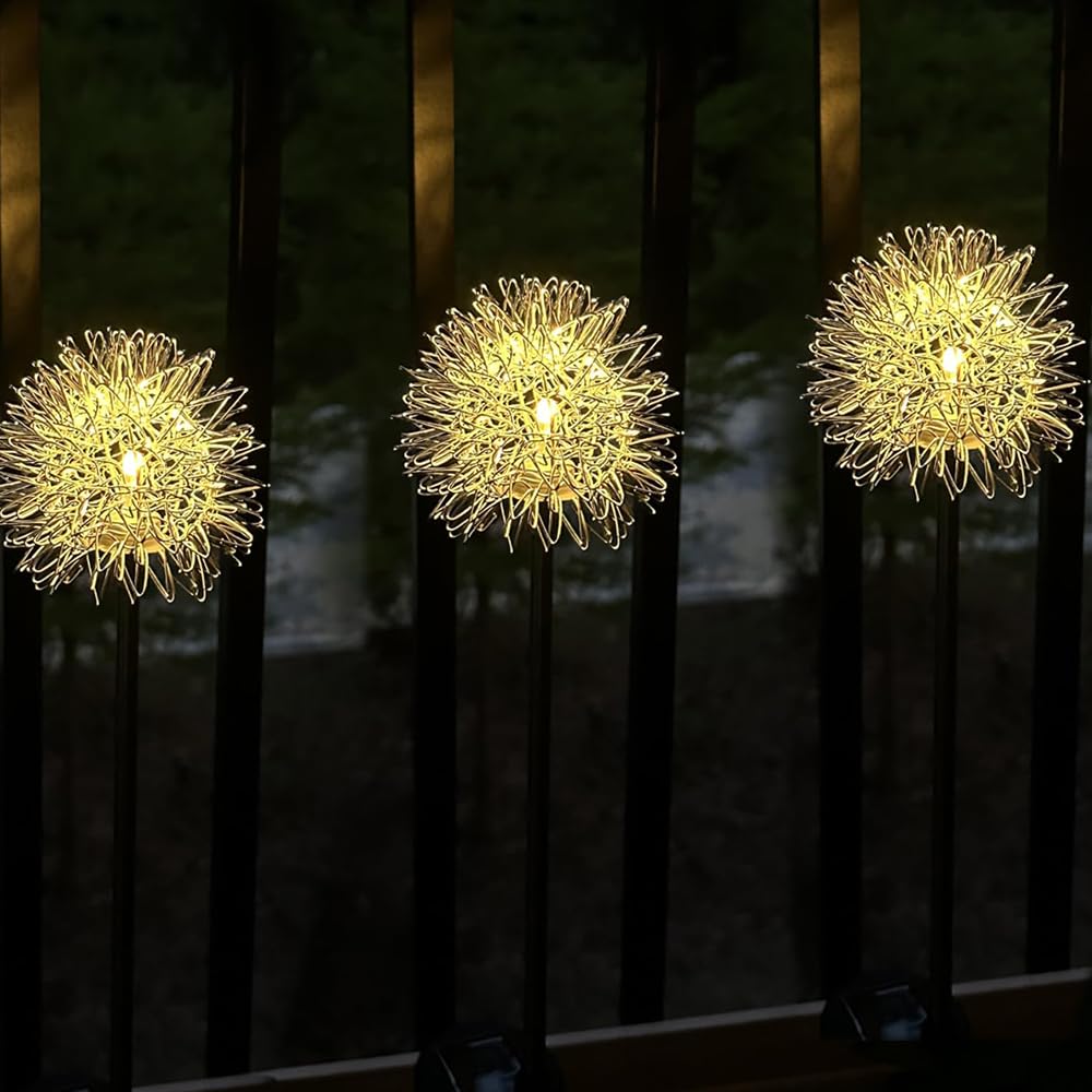 Solar Dandelion Ball Garden Lights – Warm White Outdoor Stake Lights