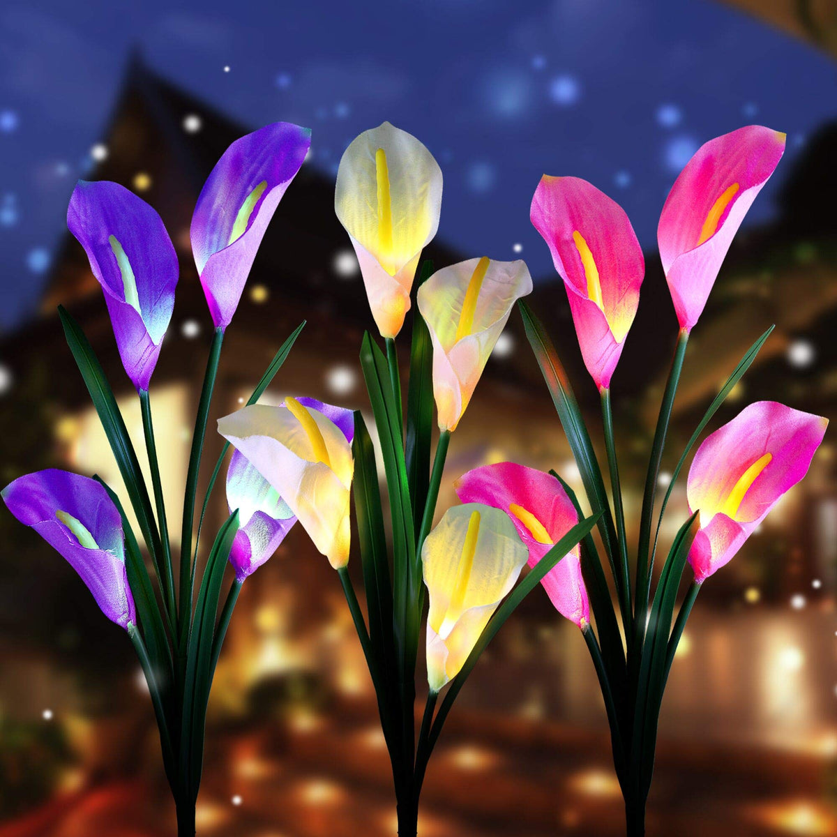 Solar Calla Lily Garden Lights – 4-Head Outdoor Flower Stake Lights