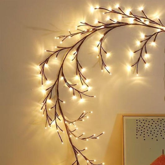 LED Lighted Twig Branch Garland with Remote Control – USB Powered Warm White Fairy Lights, 72/96/144 LEDs