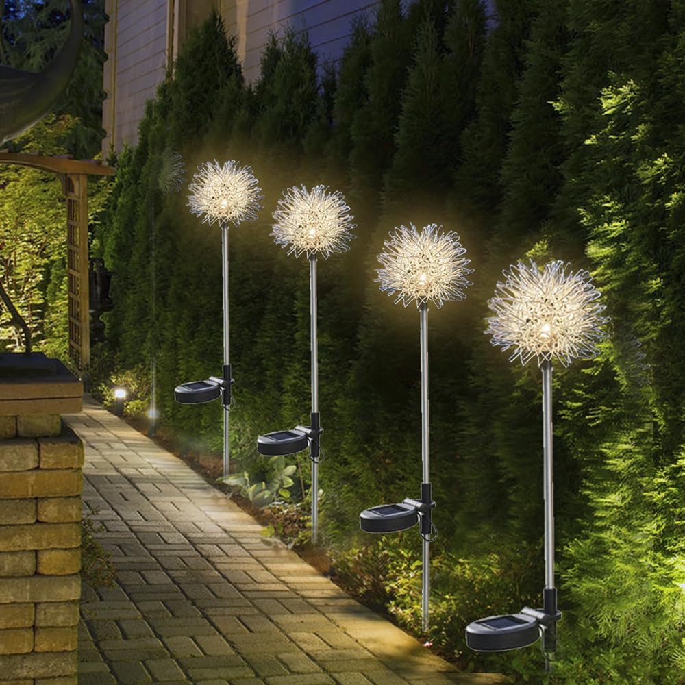 Solar Dandelion Ball Garden Lights – Warm White Outdoor Stake Lights
