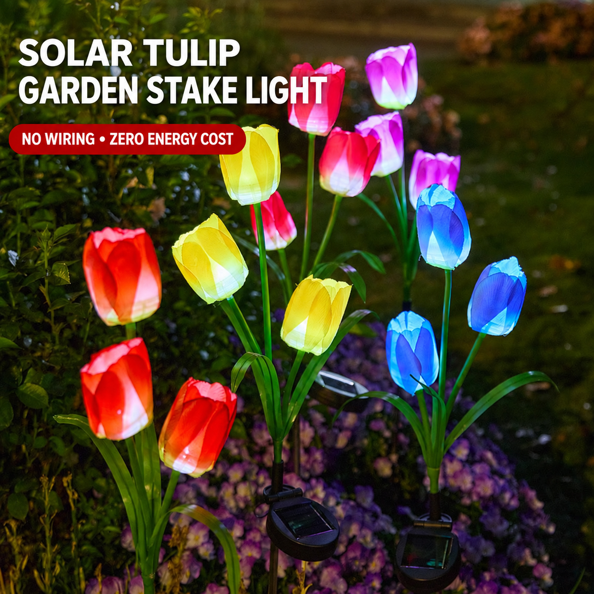 Solar Tulip Garden Lights – 3-Head Outdoor Flower Stake Lights