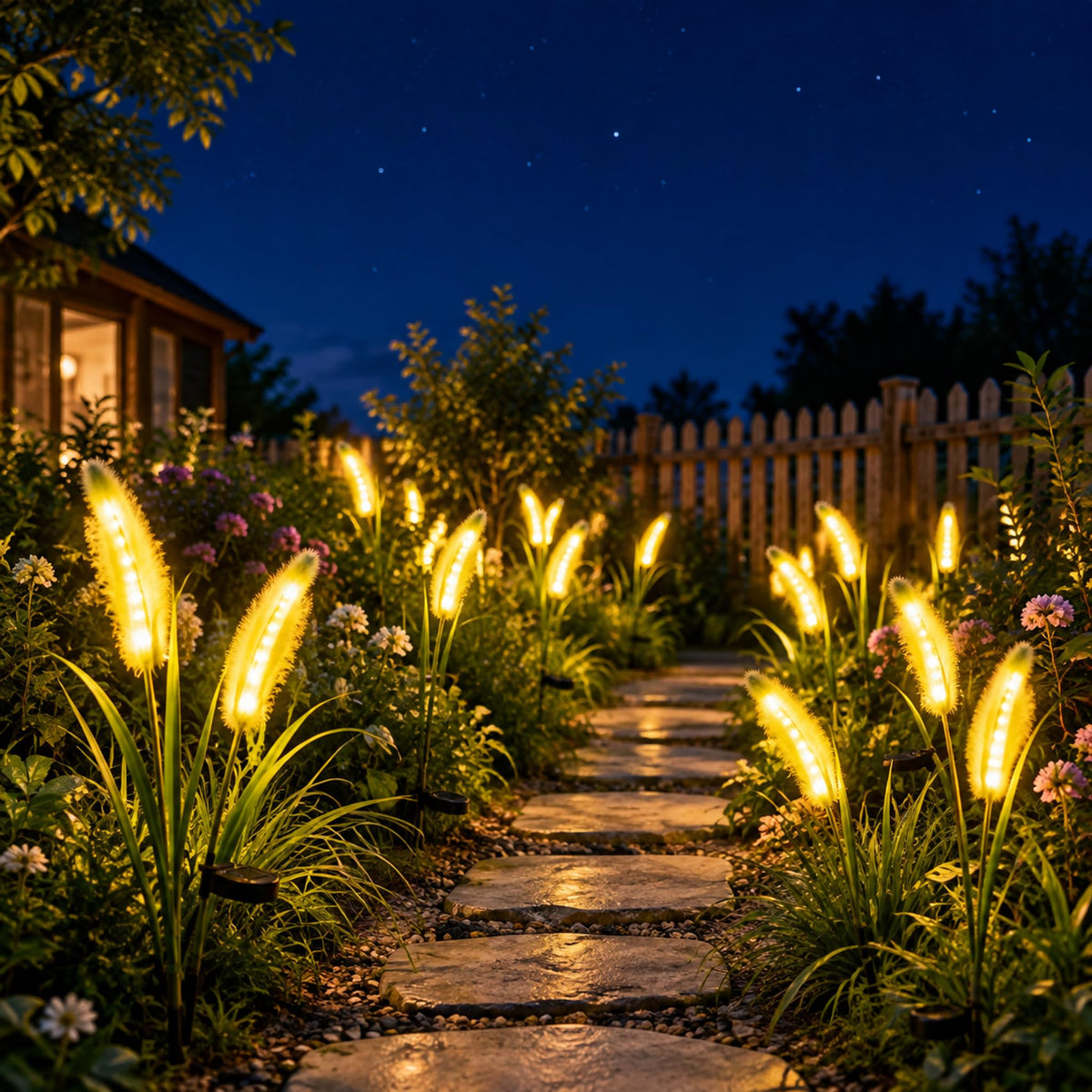 Single-Stem Solar Foxtail Grass Lights – Warm White Outdoor Stakes