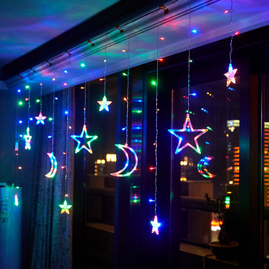 LED Curtain String Lights – Hanging Moon, Star, Christmas & Globe Fairy Lights for Window and Holiday Decor