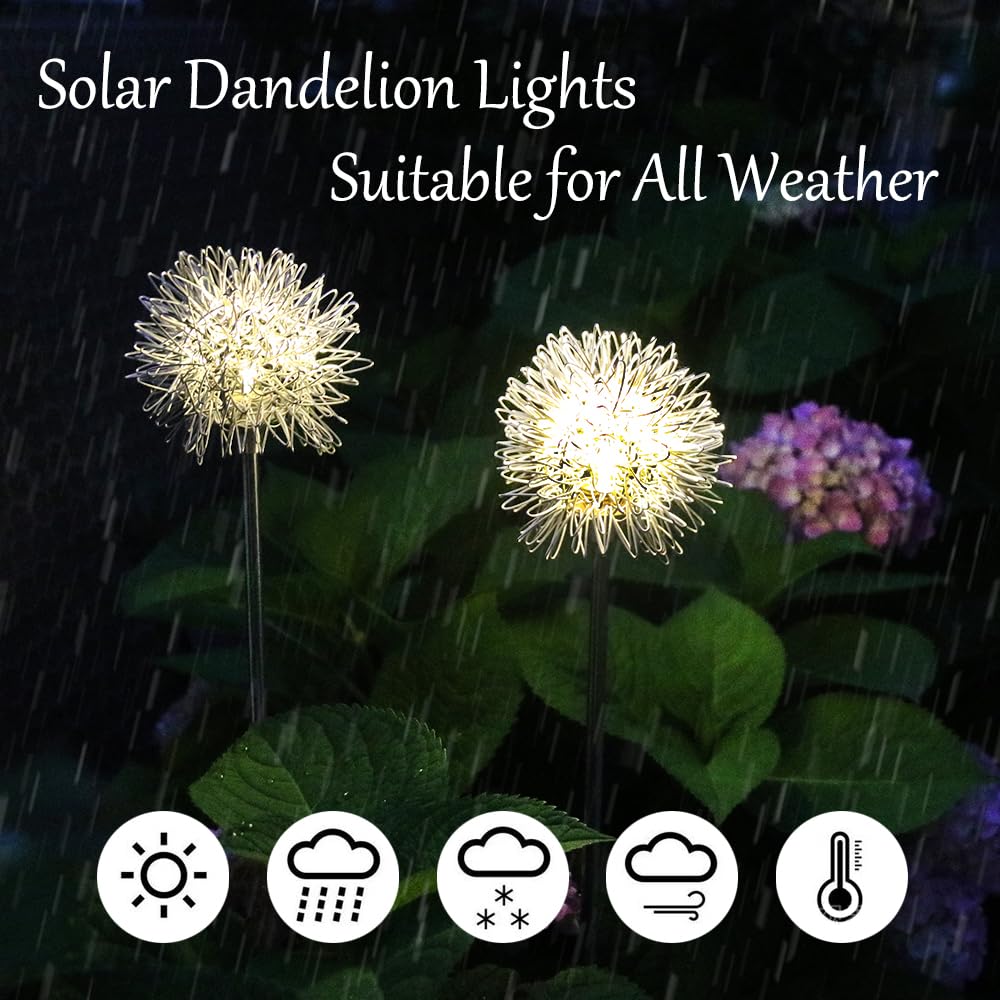Solar Dandelion Ball Garden Lights – Warm White Outdoor Stake Lights