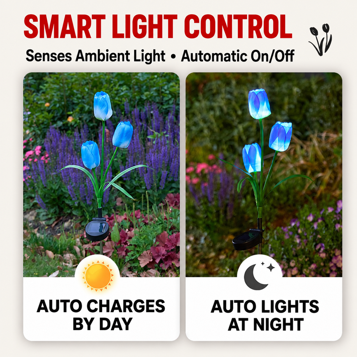 Solar Tulip Garden Lights – 3-Head Outdoor Flower Stake Lights