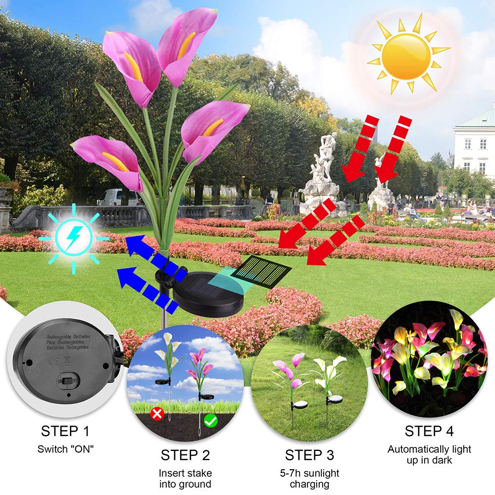 Solar Calla Lily Garden Lights – 4-Head Outdoor Flower Stake Lights