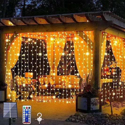 Solar Curtain String Lights – 5 × 5 ft Outdoor Fairy Lights