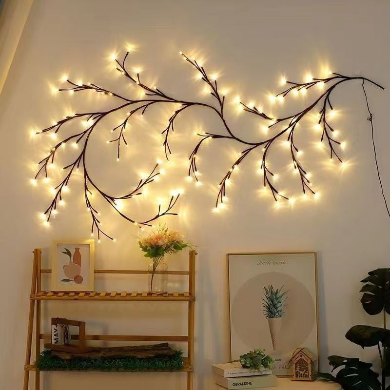 LED Lighted Twig Branch Garland with Remote Control – USB Powered Warm White Fairy Lights, 72/96/144 LEDs