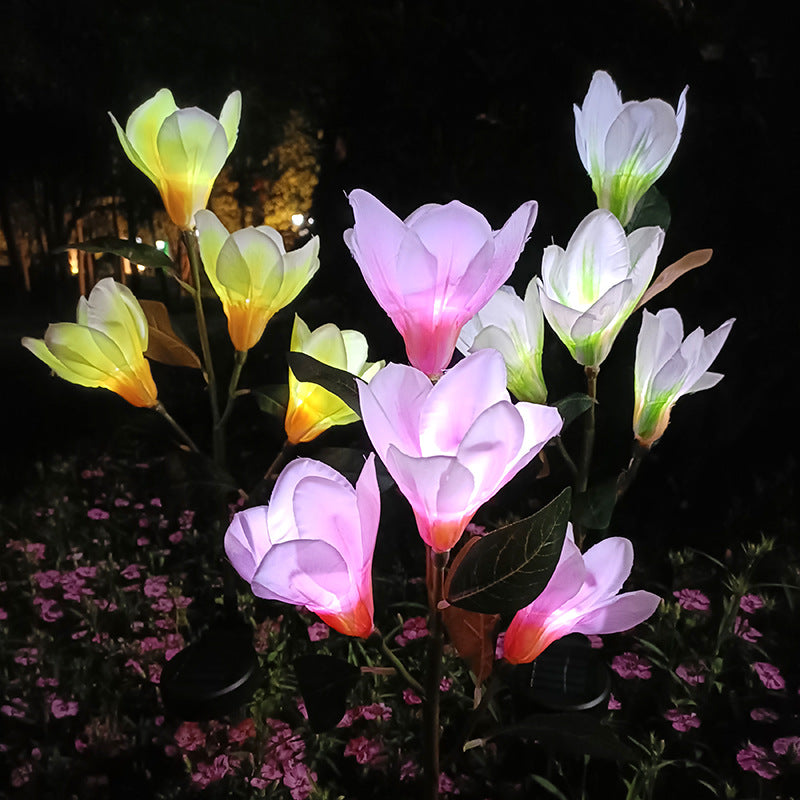 Solar Magnolia Garden Lights – 4-Bloom Outdoor Flower Stake Lights