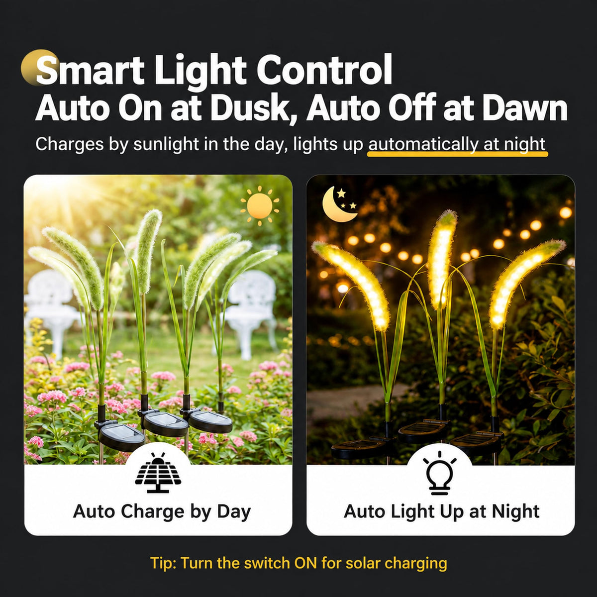 Single-Stem Solar Foxtail Grass Lights – Warm White Outdoor Stakes