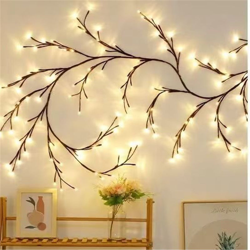LED Lighted Twig Branch Garland with Remote Control – USB Powered Warm White Fairy Lights, 72/96/144 LEDs