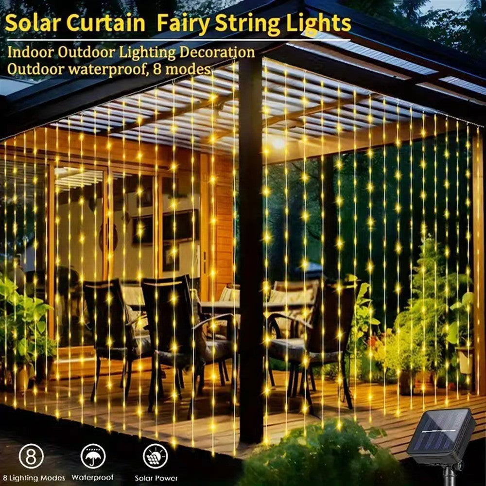 Solar Curtain String Lights – 5 × 5 ft Outdoor Fairy Lights