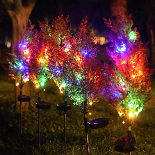 Solar Cedar Tree Garden Lights – Multicolor Outdoor Stakes