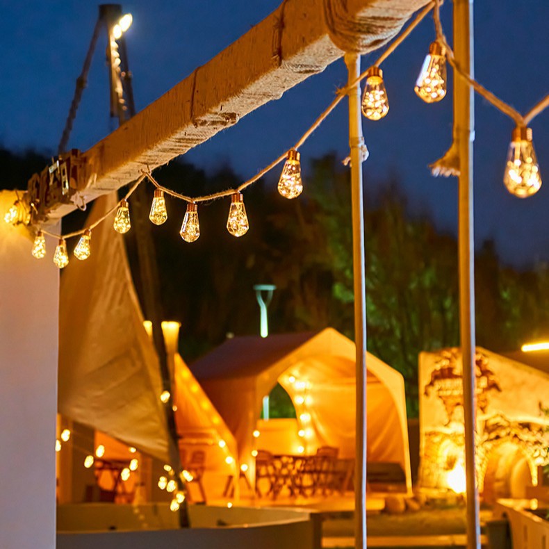 Solar Edison Bulb String Lights – 5M 10 LED Warm White Hanging Lights, Vintage Jute Rope Outdoor Garden Decor