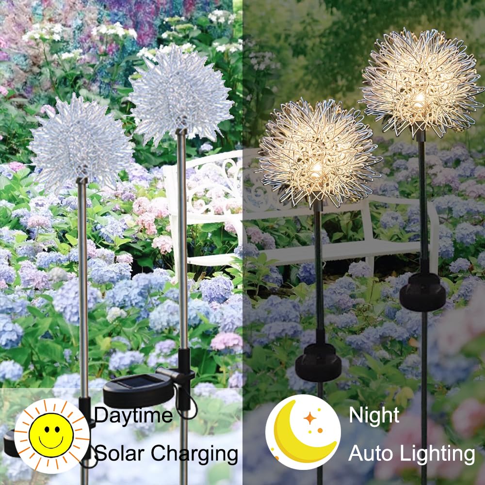 Solar Dandelion Ball Garden Lights – Warm White Outdoor Stake Lights