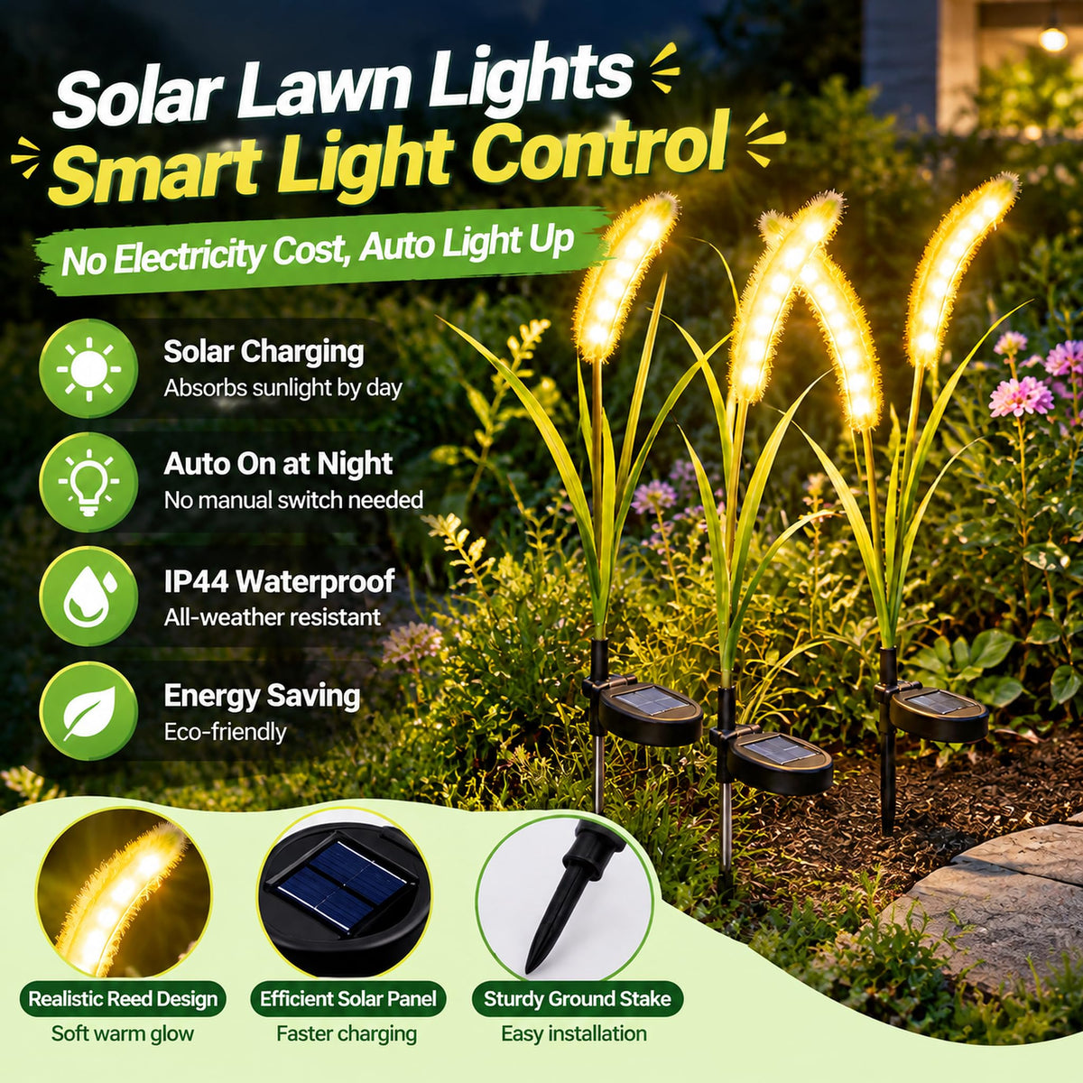 Single-Stem Solar Foxtail Grass Lights – Warm White Outdoor Stakes