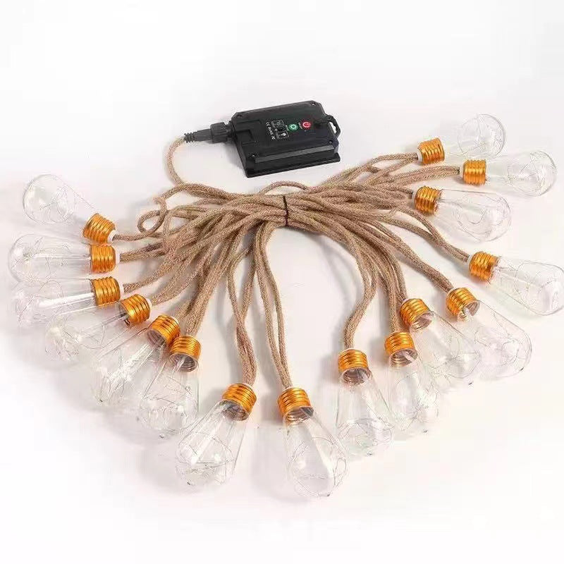 Solar Edison Bulb String Lights – 5M 10 LED Warm White Hanging Lights, Vintage Jute Rope Outdoor Garden Decor