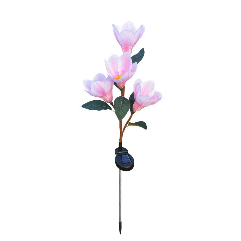Solar Magnolia Garden Lights – 4-Bloom Outdoor Flower Stake Lights