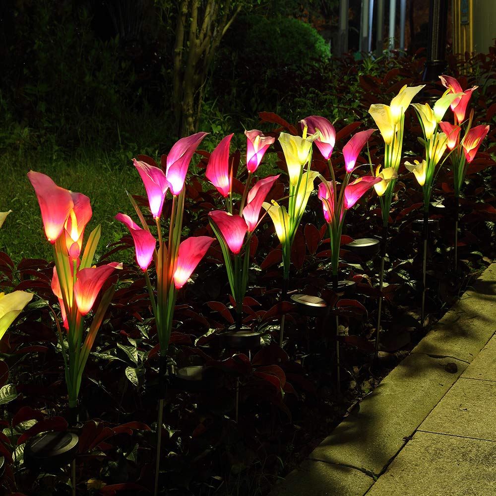Solar Calla Lily Garden Lights – 4-Head Outdoor Flower Stake Lights