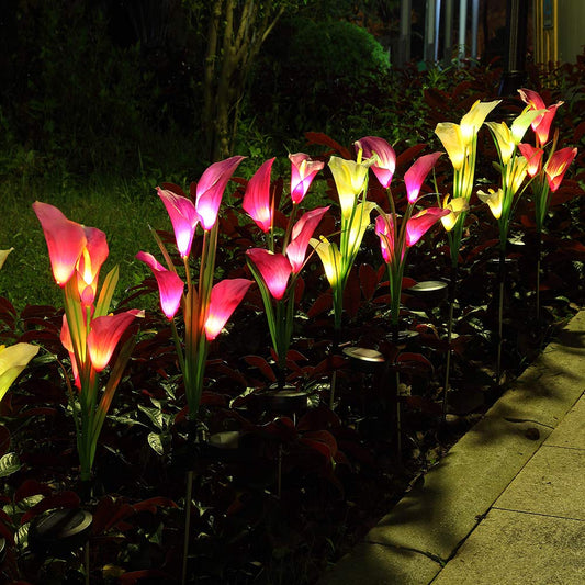 Solar Calla Lily Garden Lights – 4-Head Outdoor Flower Stake Lights
