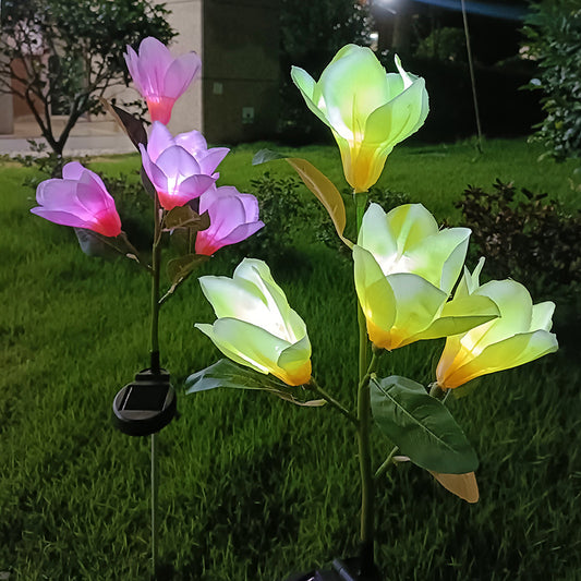 Solar Magnolia Garden Lights – 4-Bloom Outdoor Flower Stake Lights