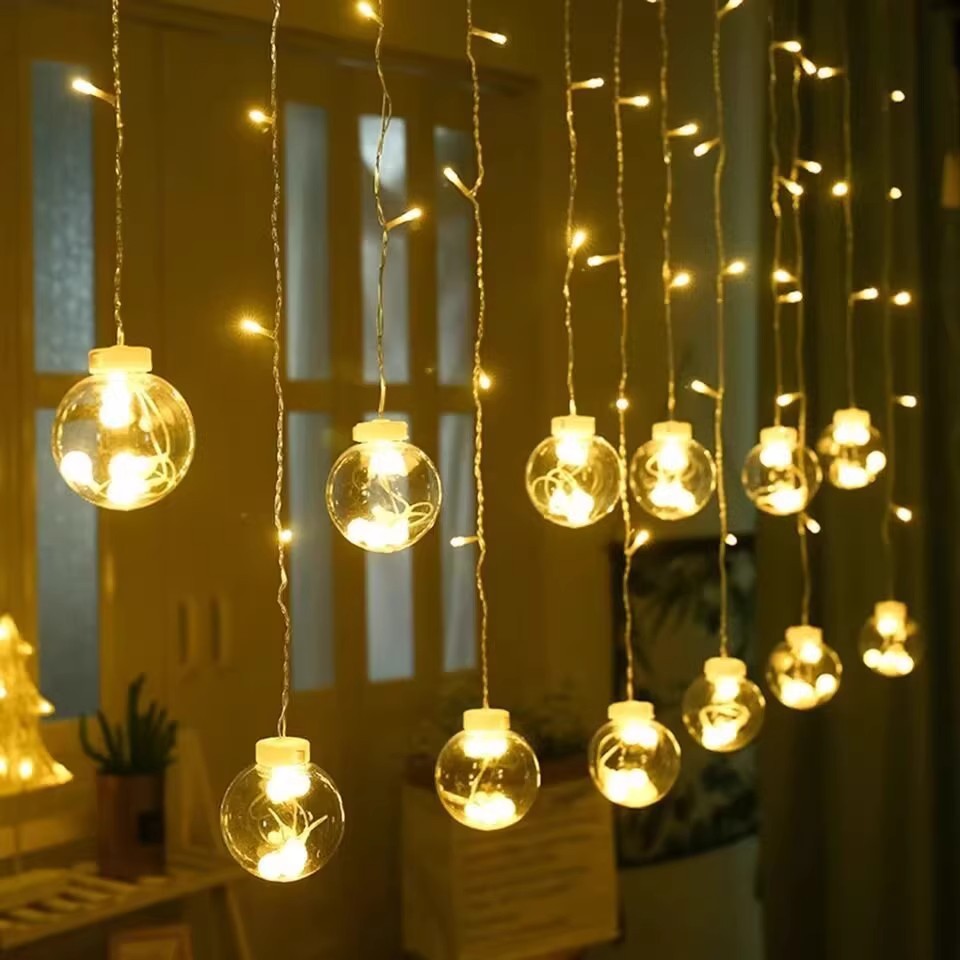 LED Curtain String Lights – Hanging Moon, Star, Christmas & Globe Fairy Lights for Window and Holiday Decor