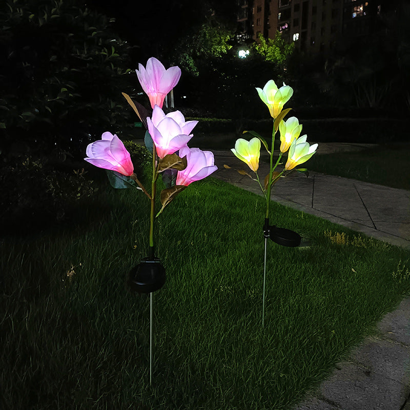 Solar Magnolia Garden Lights – 4-Bloom Outdoor Flower Stake Lights