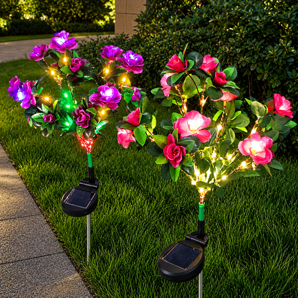 Solar Camellia Garden Lights – Outdoor Flower Stake Lights