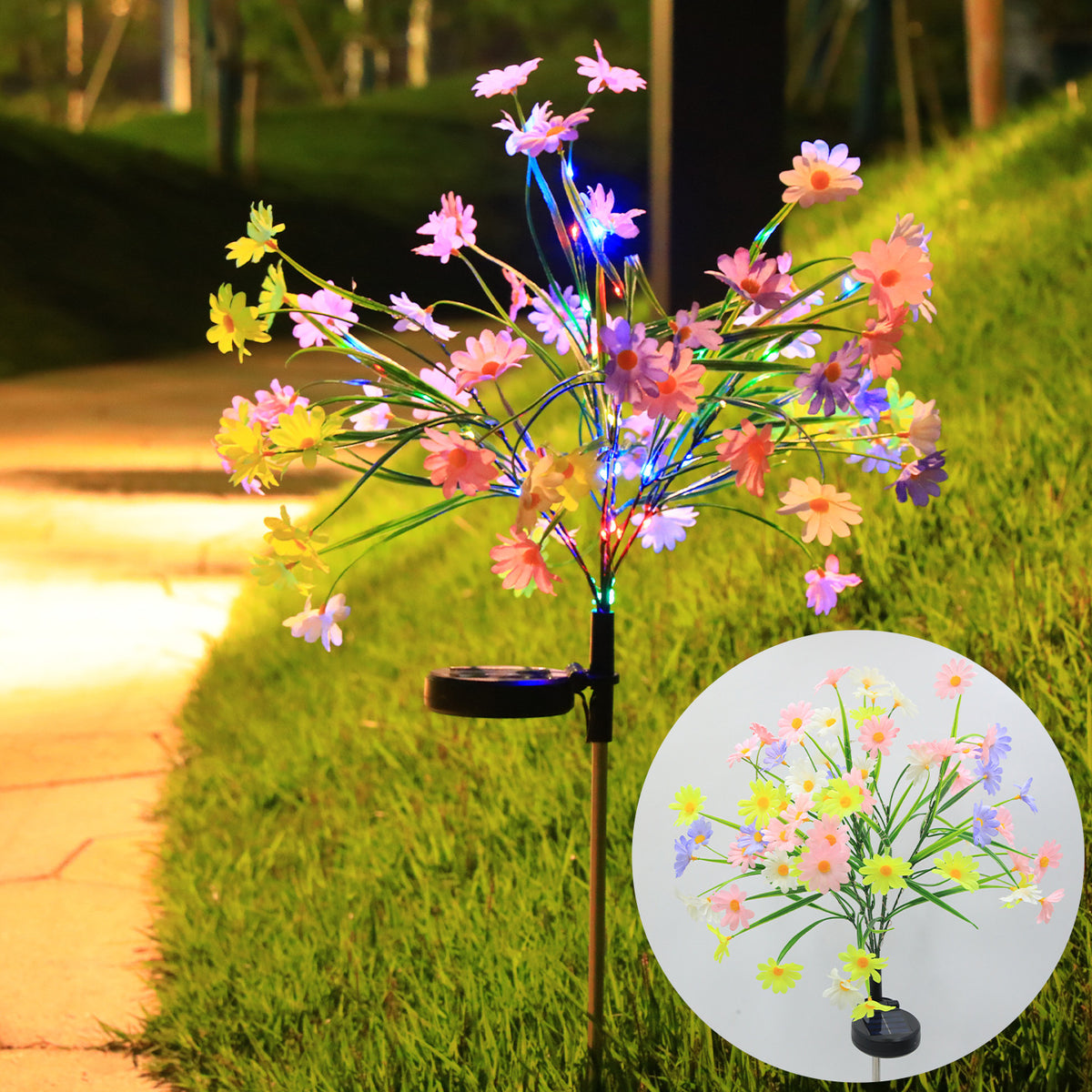 Solar Daisy Garden Lights – Multicolor Outdoor Flower Stake Lights