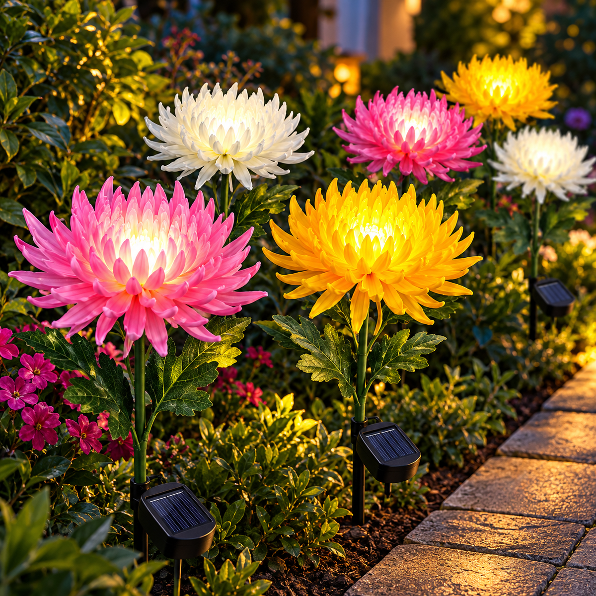 Solar Chrysanthemum Garden Lights – Single-Bloom Outdoor Flower Stakes