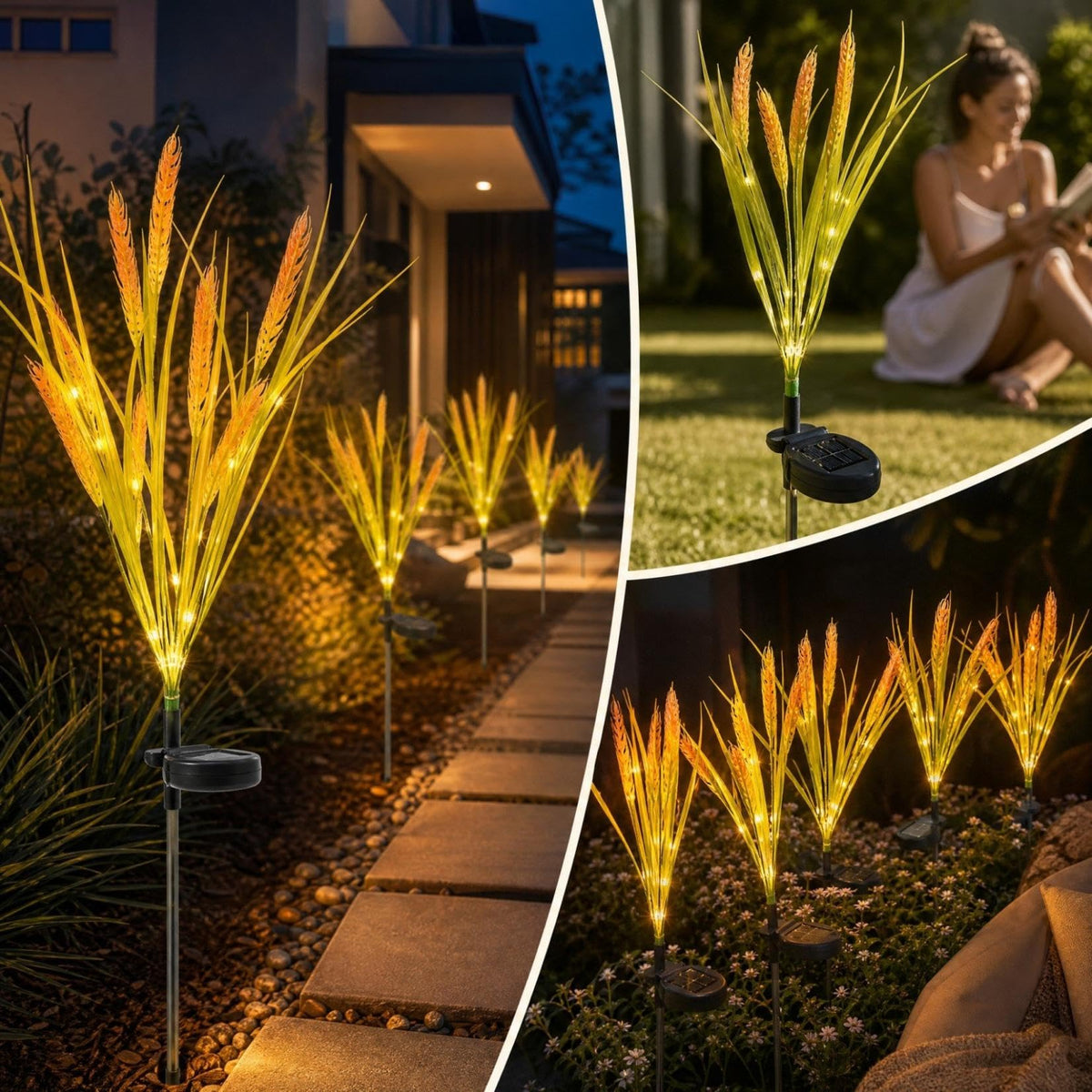 Solar Wheat Garden Lights – Warm White Outdoor Stake Lights