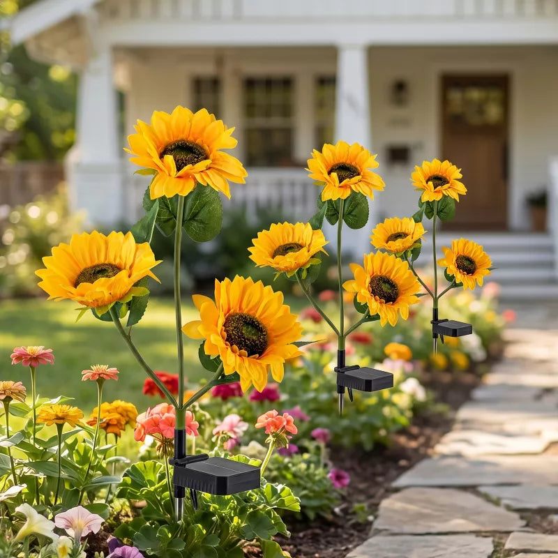 Solar Sunflower Garden Lights – 3-Head Outdoor Flower Stake Lights