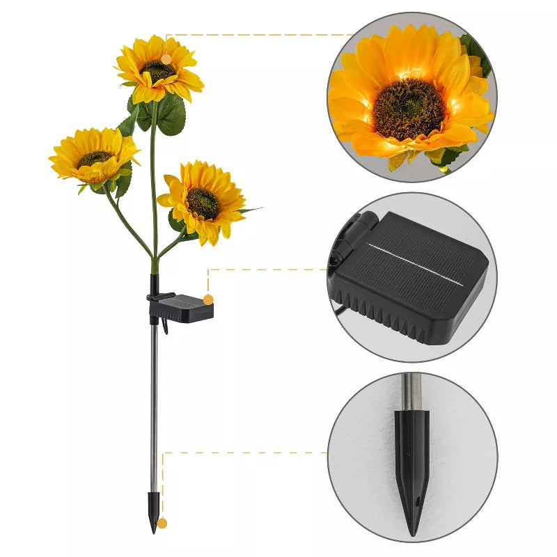 Solar Sunflower Garden Lights – 3-Head Outdoor Flower Stake Lights