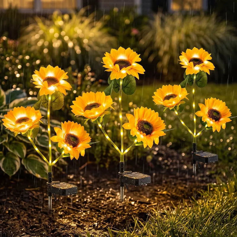 Solar Sunflower Garden Lights – 3-Head Outdoor Flower Stake Lights