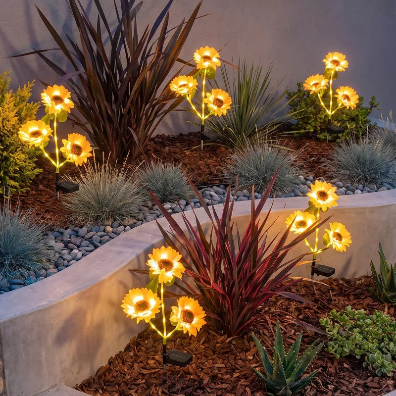 Solar Sunflower Garden Lights – 3-Head Outdoor Flower Stake Lights