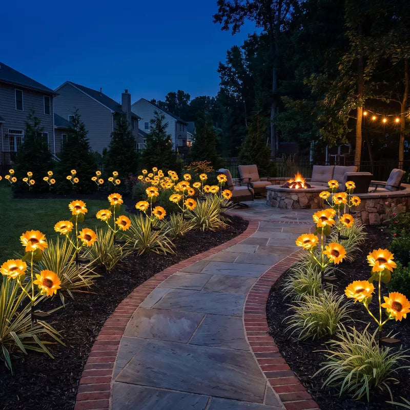 Solar Sunflower Garden Lights – 3-Head Outdoor Flower Stake Lights