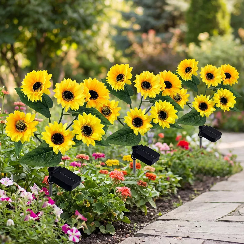 Solar Sunflower Garden Lights – 6-Head Outdoor Flower Stake Lights