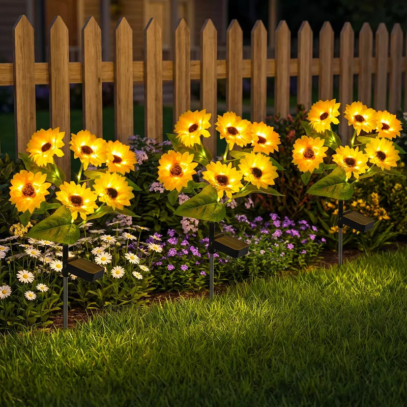 Solar Sunflower Garden Lights – 6-Head Outdoor Flower Stake Lights