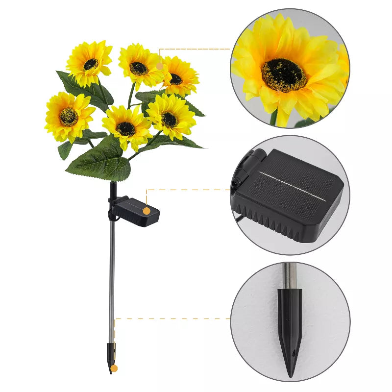 Solar Sunflower Garden Lights – 6-Head Outdoor Flower Stake Lights