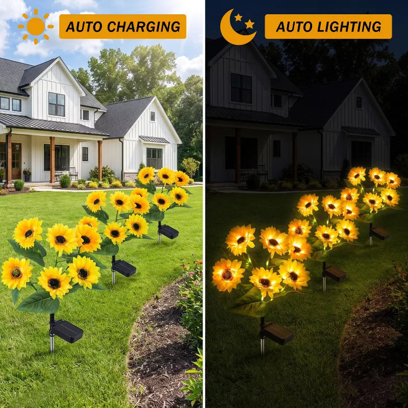 Solar Sunflower Garden Lights – 6-Head Outdoor Flower Stake Lights