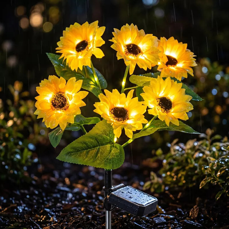 Solar Sunflower Garden Lights – 6-Head Outdoor Flower Stake Lights