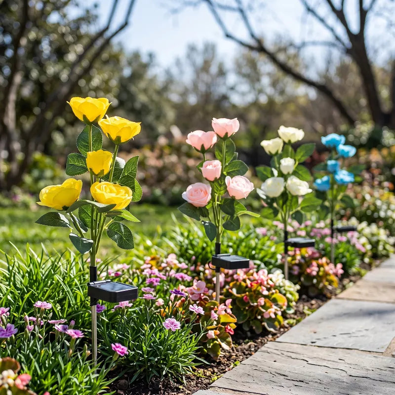 Solar Rose Garden Lights – 5-Head Outdoor Flower Stake Lights