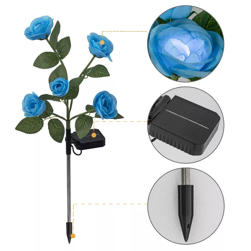 Solar Rose Garden Lights – 5-Head Outdoor Flower Stake Lights