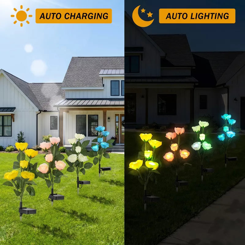 Solar Rose Garden Lights – 5-Head Outdoor Flower Stake Lights
