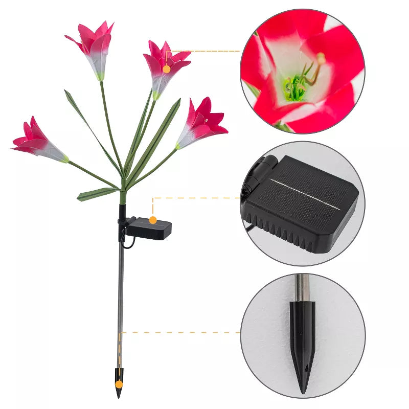 Solar Colorful Lily Garden Lights – 4-Head Outdoor Flower Stake Lights